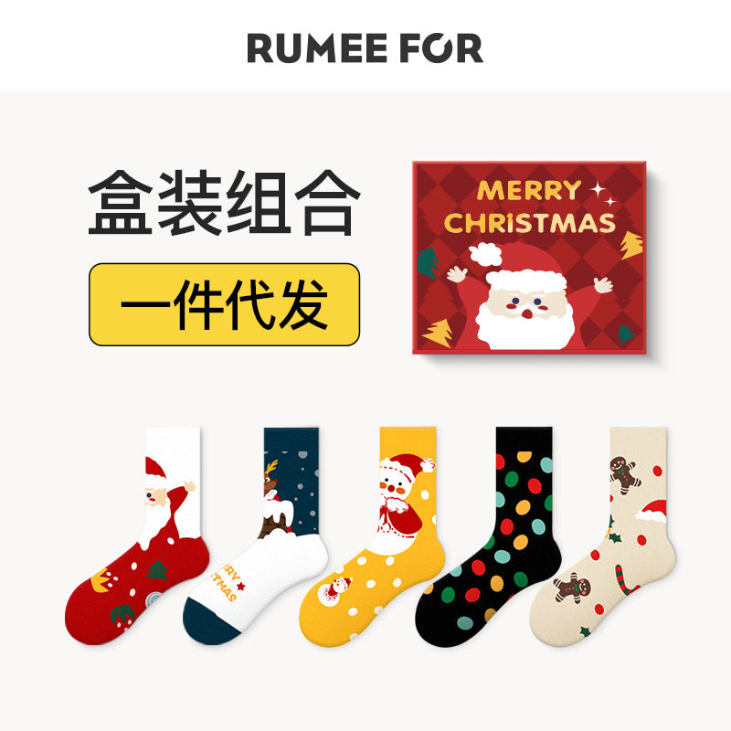 Wholesale Cartoon cute middle tube cotton socks couple Christmas socks gift box